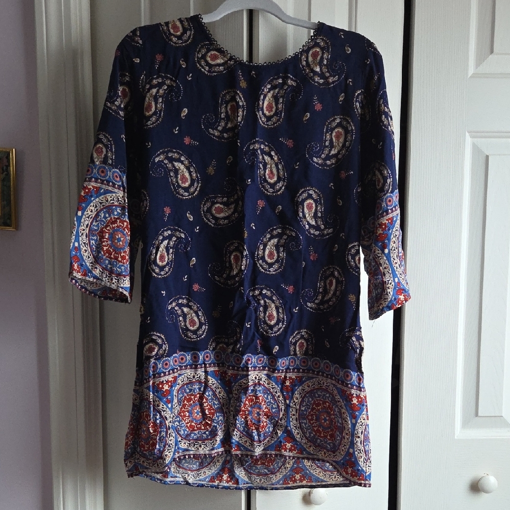Paisley Vintage Print Navy Blue Women's Top or Dress